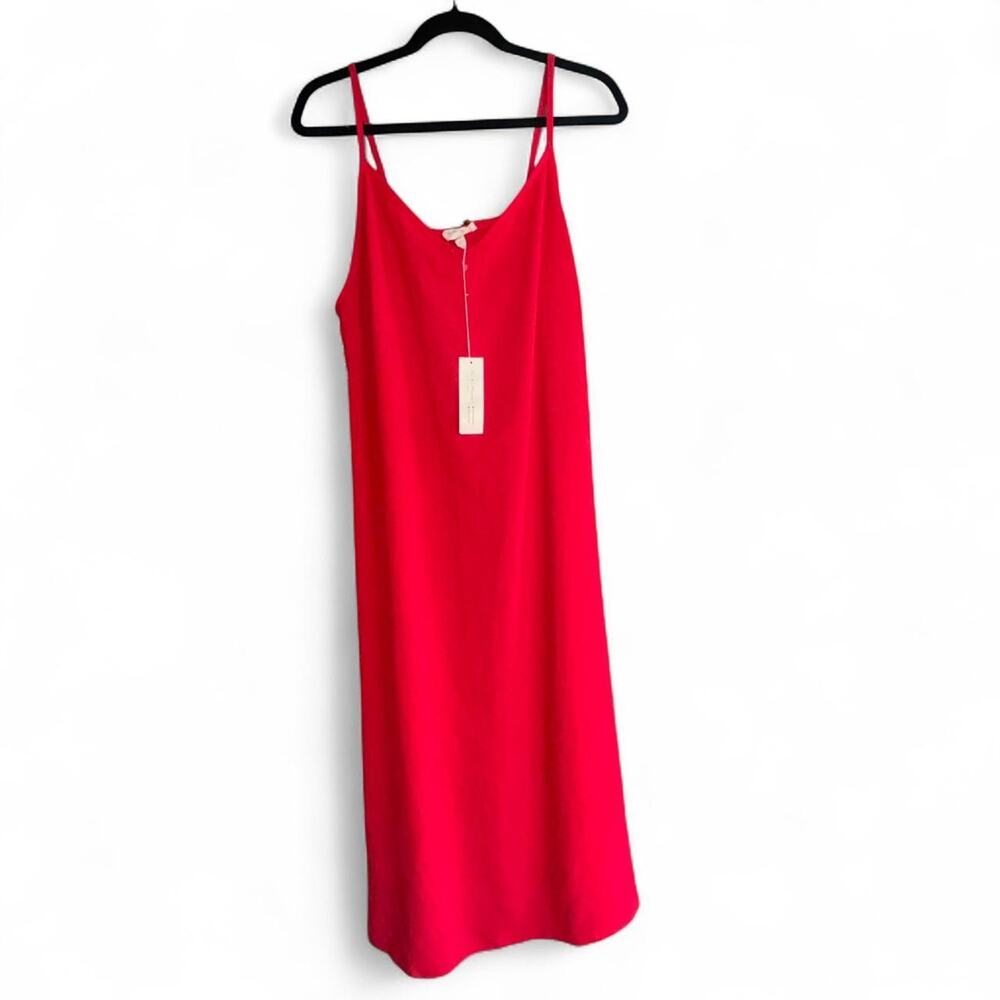 Anthropologie Large “see you monday” red slip dress